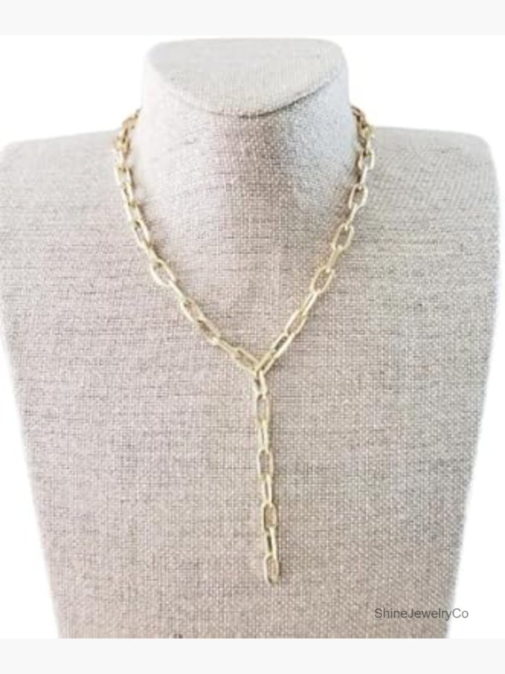 Gold Paperclip Lariat Necklace Chain Long Linked Y Necklace